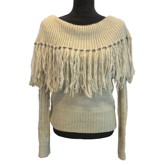 Main Strip Sweaters - Main Strip Cream Colored Off Shoulder Fringe Sweater size Large